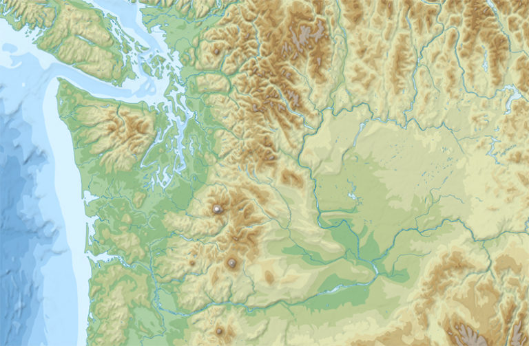 A topographic map of Washington.