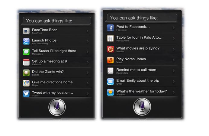 Two screen displays of siri on a iOS phone.